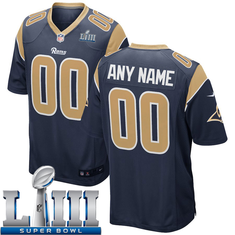 Custom Men Los Angeles Rams Nike Navy 2019 Super Bowl LIII NFL NFL Game Jersey->los angeles rams->NFL Jersey